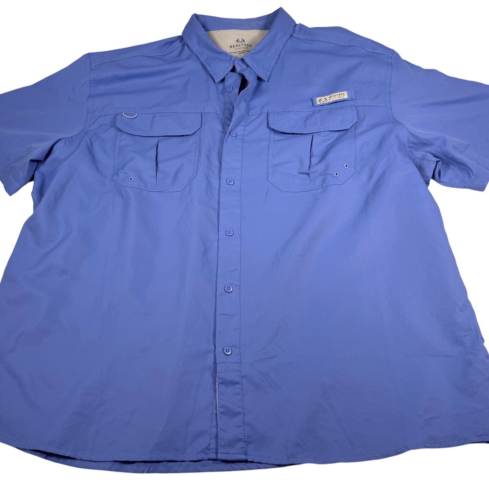 Realtree Fishing Shirt 3XL Blue Yonder Short Sleeve Vented Button Down TS10317